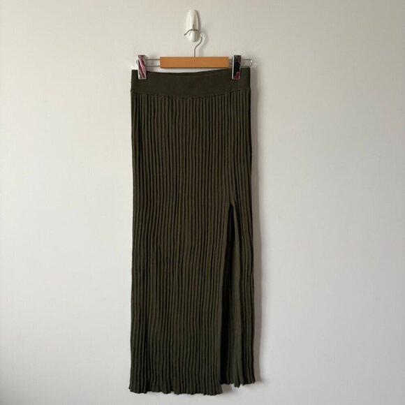 Aritzia Wilfred Zeta Ribbed Midi Skirt with Slit Olive Green Size Small - Picture 6 of 9